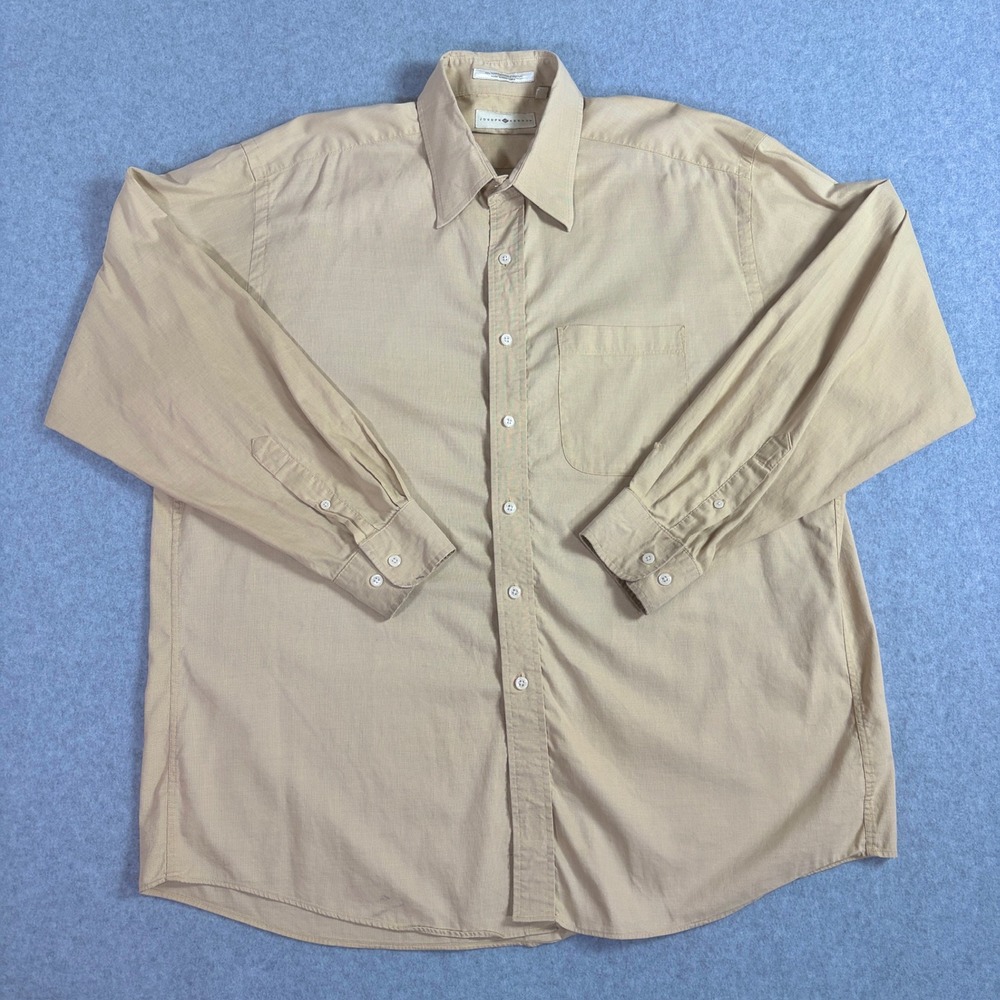 Joseph Abboud Button Down Shirt Tan Mens 17.5 36/37 Egyptian Cotton Long Sleeve